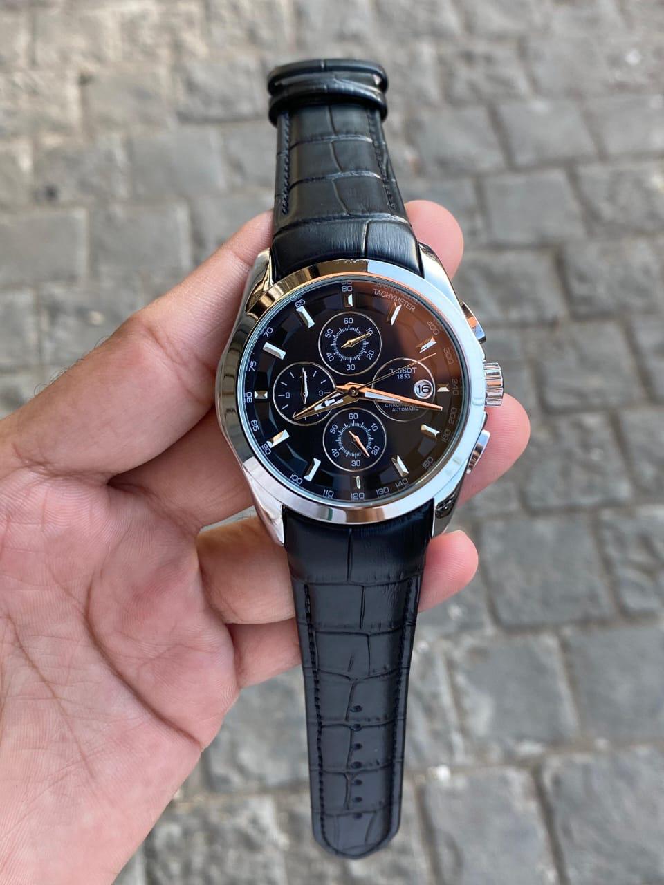 Tissot Black Leather Silver Ring Silver Dial