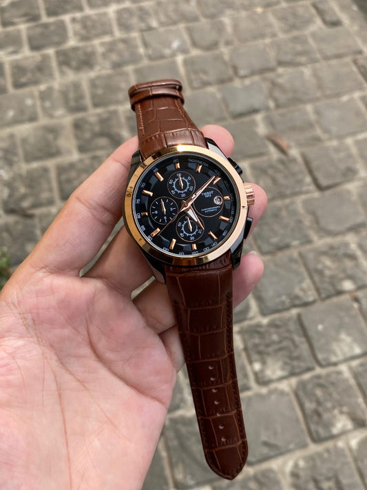 Tissot Brown Leather Copper Ring Black Dial
