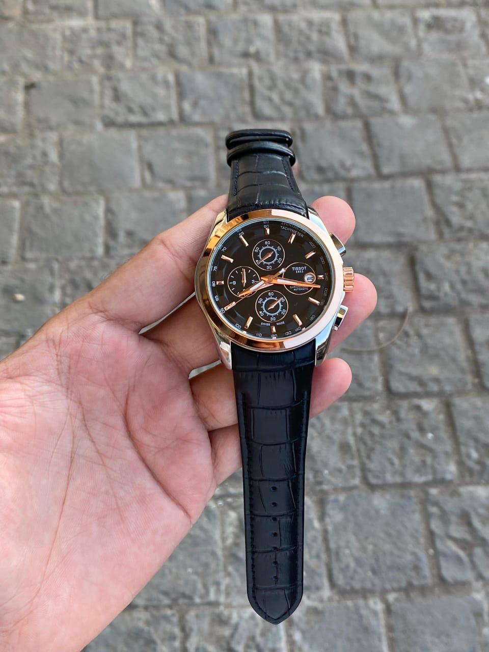 Tissot Black Leather Copper Ring Silver Dial