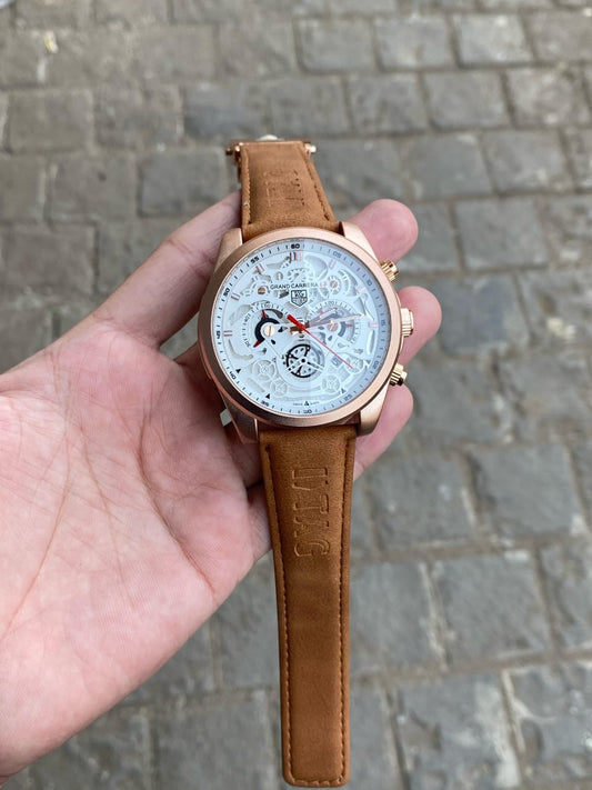 Tag Heuer CR 7 Brown Belt Rose Gold Dial